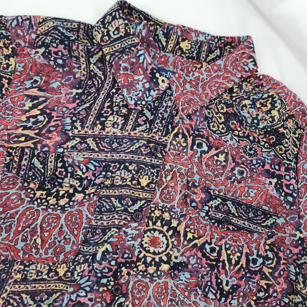 Evan-Picone Womens Artsy Colorful Sheer Mosaic‎ Top Size 2X Dopamine Maximalism